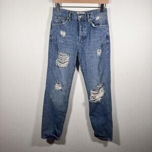 We The Free Womens Bren Boyfriend Jeans‎ Size 25 Button Fly Medium Wash Grunge